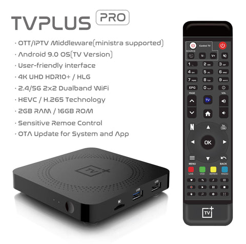 2023 IPTV TVPlus PRO Android 9.0 2GB+16GB IPTV SET TOP Smart TV Box 2.4/5G Duo Band Wifi 600M HDMI Schedule Record Function