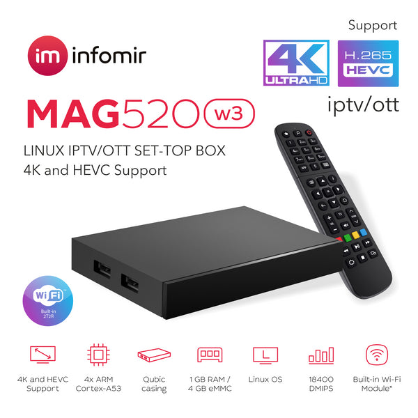 Brand NEW 2023 Infomir Original MAG520W3 / 600Mbps built-in DUAL WiFi 5G 4K LINUX