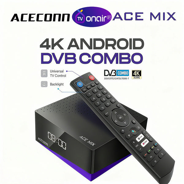 ACE MIX TV Box Satellite Receiver 2GB 32GB Android 9.0 DVB-S2/T2/C ACECONN TVonair Easy Add IPTV Abonment Box Dualband WiFi  4K