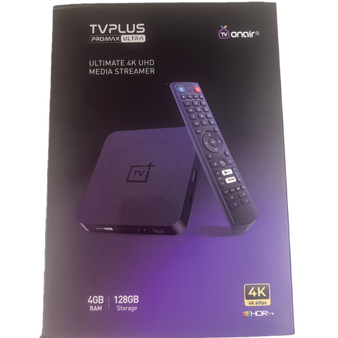 TVPLUS PRO MAX ULTRA TVONAIR Android 4GB+128GB Smart TV Box 2.4/5G Duo Band WiFi 600M BT Remote + Bonus Remote control